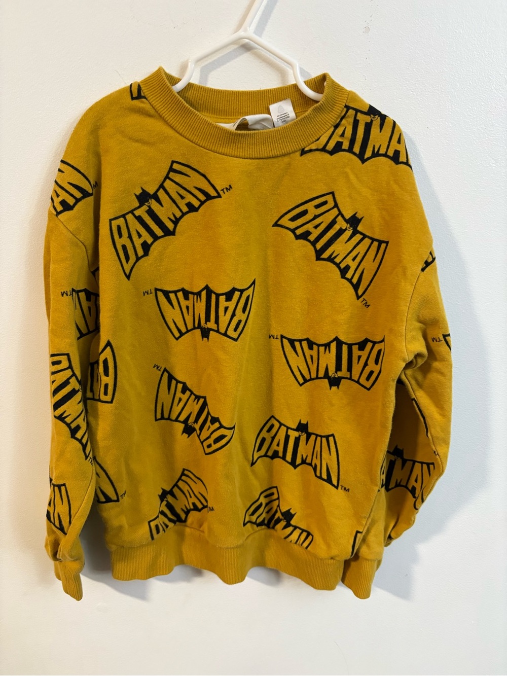 H&M X Batman All-Over Logo Crewneck Sweater in Mustard 6-8 years